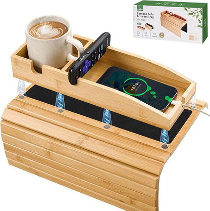 Joy&Grace Couch Cup Holder, 3-in-1 Magnetic Detachable Couch Arm Tray, Bamboo by JoyGrace