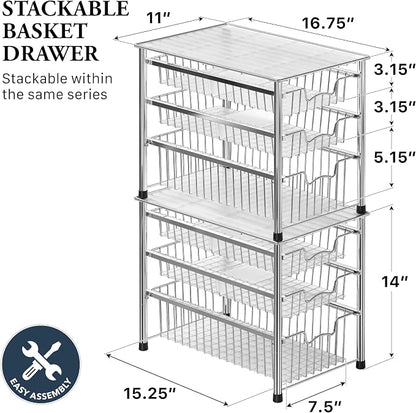 Simple Houseware Stackable 3 Tier Sliding Basket Organizer Drawer - Image 2