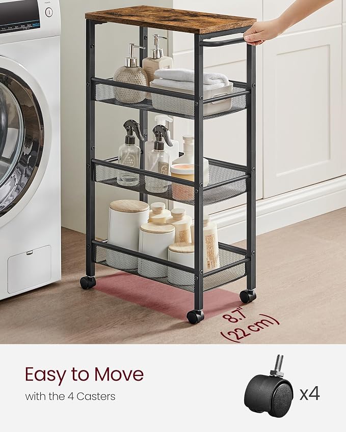 VASAGLE Slim Rolling Cart, 4-Tier Storage Cart, Narrow Cart - Image 4