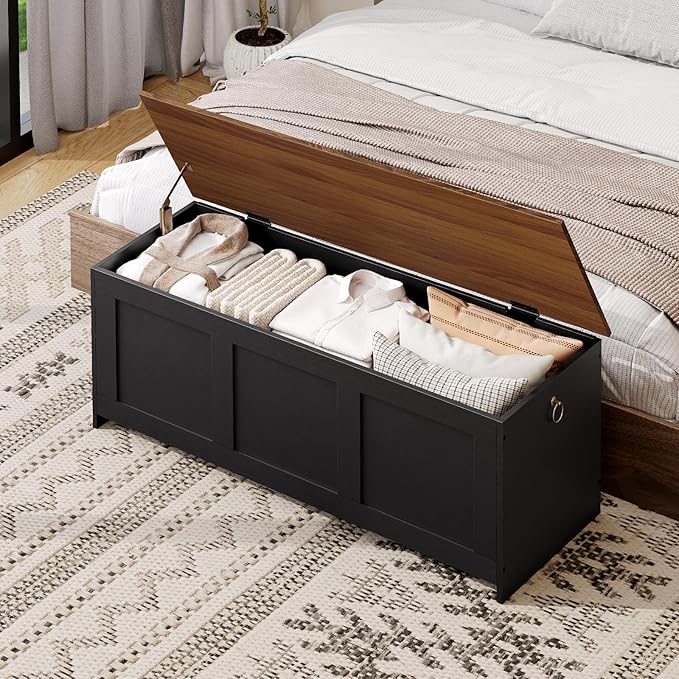 HOOBRO Storage Bench, 47.2" Retro Wooden Storage Chest, Wooden Storage Trunk - Image 2