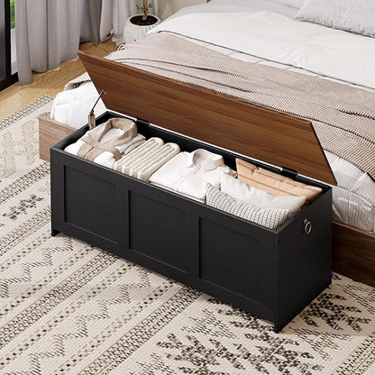HOOBRO Storage Bench, 47.2" Retro Wooden Storage Chest, Wooden Storage Trunk - Image 2