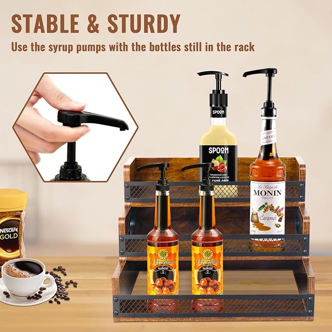Liquor Bottle Display Shelf, Coffee Syrup Rack Organizer, 2 Pack 3 Step - Image 4