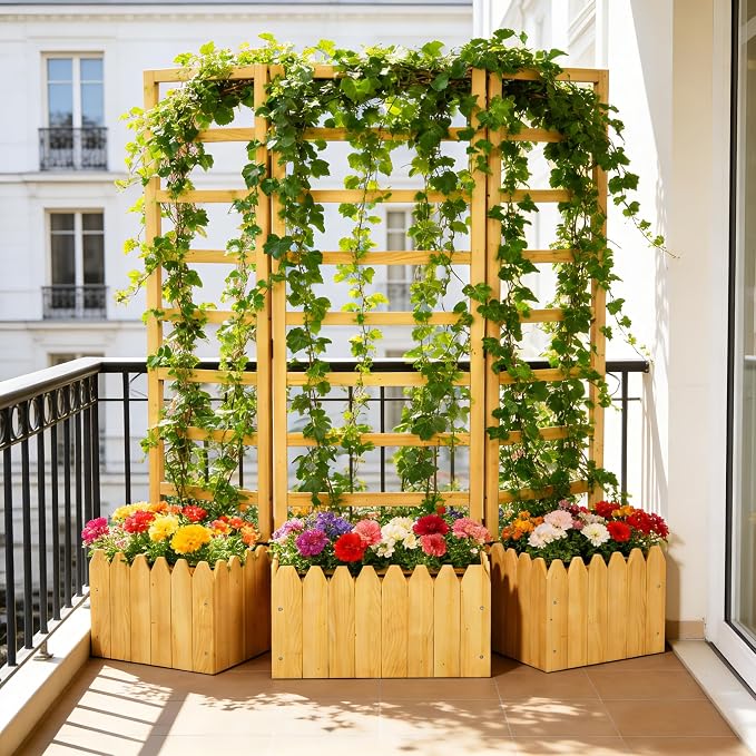 3 Panels Privacy Screen with Planter Box Outdoor, Vertical Raised Garden Bed - Image 2