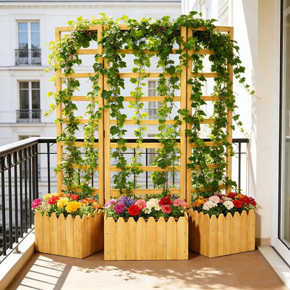 3 Panels Privacy Screen with Planter Box Outdoor, Vertical Raised Garden Bed - Image 2