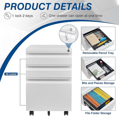 3 Drawer Vertical File Cabinet, Mobile Filling Cabinet - Image 5