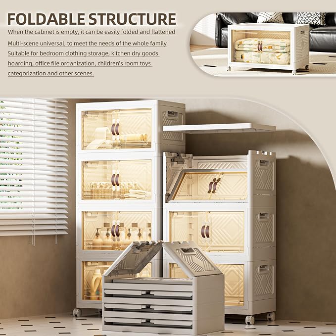 144 QT / 36 Gal Stackable Storage Bins w/Wheels & Magnetic Doors, Collapsible - Image 3