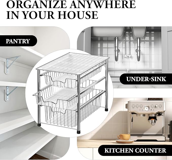 Simple Houseware Stackable 3 Tier Sliding Basket Organizer Drawer - Image 8