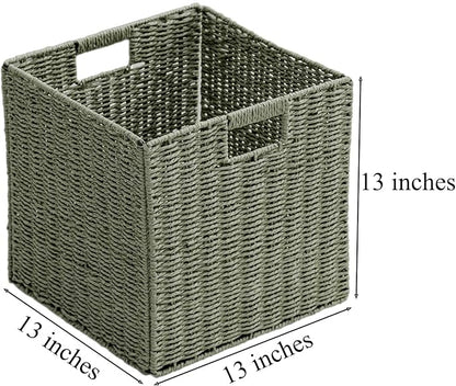 Handwoven Paper Woven Cube Basket Organizer - Image 2