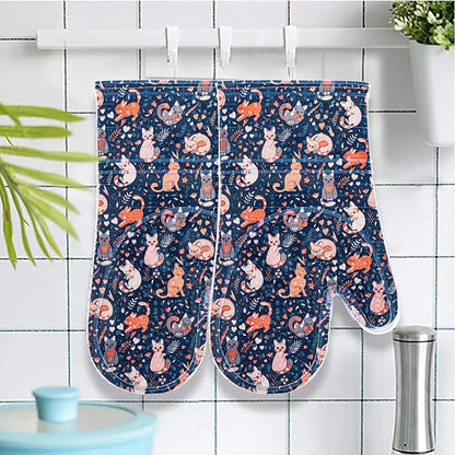Oven Mitts Set of 2 with Transparent Clear Silicone Shell and Nice cat Printing - Image 6