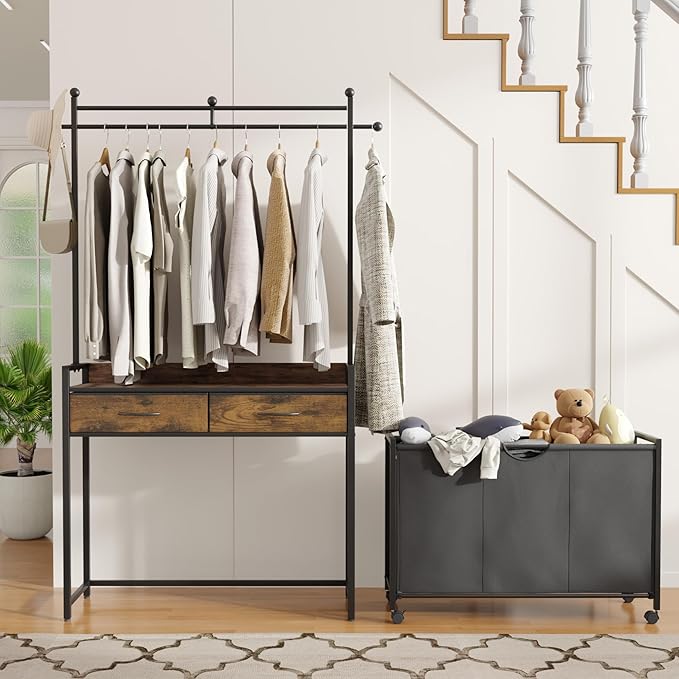 Mondeer Laundry Sorter with 2 Drawers and Hanging Rack, 150L Laundry Hamper - Image 3