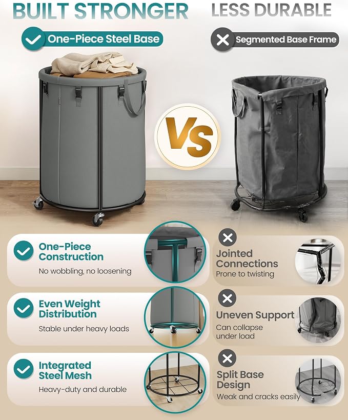 SONGMICS Laundry Basket with Wheels, Rolling Laundry Hamper with Steel Frame - Image 3
