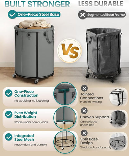 SONGMICS Laundry Basket with Wheels, Rolling Laundry Hamper with Steel Frame - Image 3