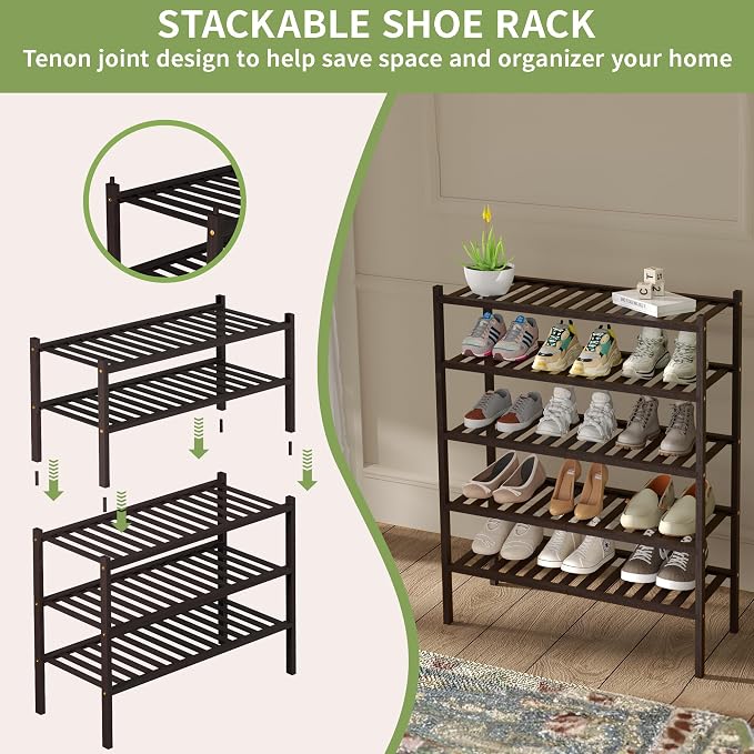 3 Tier Bamboo Shoe Rack for Closet Free Standing Wood Shoe Shelf for Entryway - Image 5
