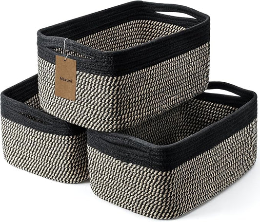 3-Pack Storage Baskets for Organizing | Woven Shelf Toy Basket | Rope Baskets by MaxuniTechLife