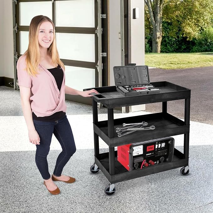 Luxor EC111-B 3-Shelf Heavy Duty Rolling Plastic Utility Cart, warehouse or - Image 2