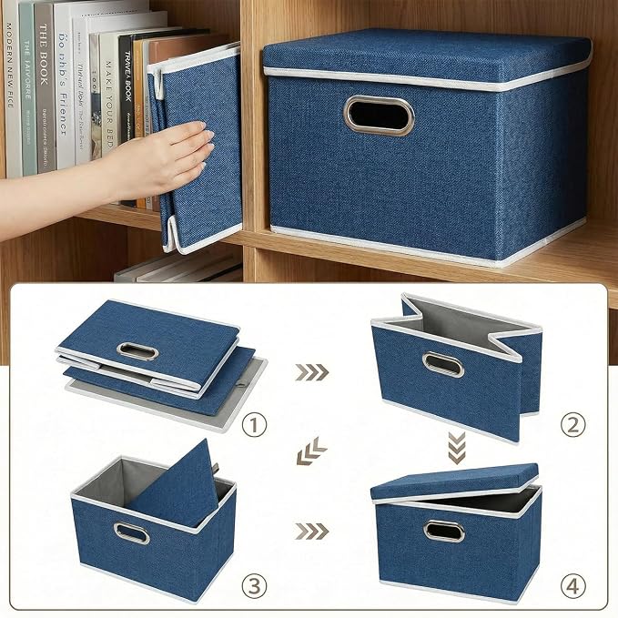 PRANDOM Storage Bins with Lids Linen Fabric Foldable Storage Boxes Organizer - Image 5