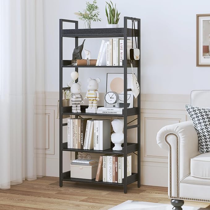 HCHQHS 5 Tier Bookshelf, Adjustable Industrial Bookcase, Vertical Tall Book - Image 7