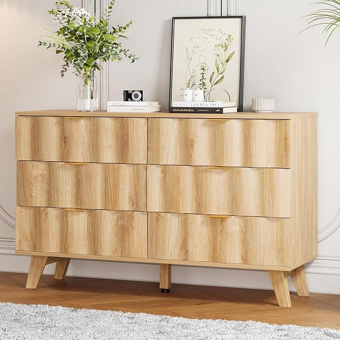 6 Drawer Dresser, Modern Fluted Storage Dresser - Image 4
