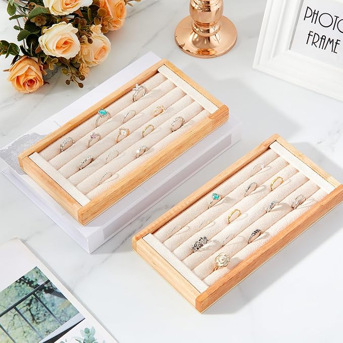 Novabright 2 Pcs Bamboo Ring Holder Bamboo Ring Display Stand 5 Slot Rings - Image 6
