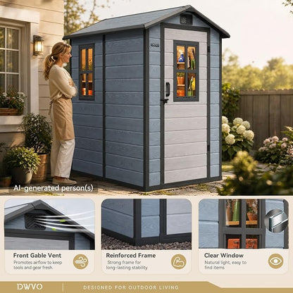 DWVO Outdoor Storage Shed 4.4×6FT, Plastic Garden Resin Shed - Image 2
