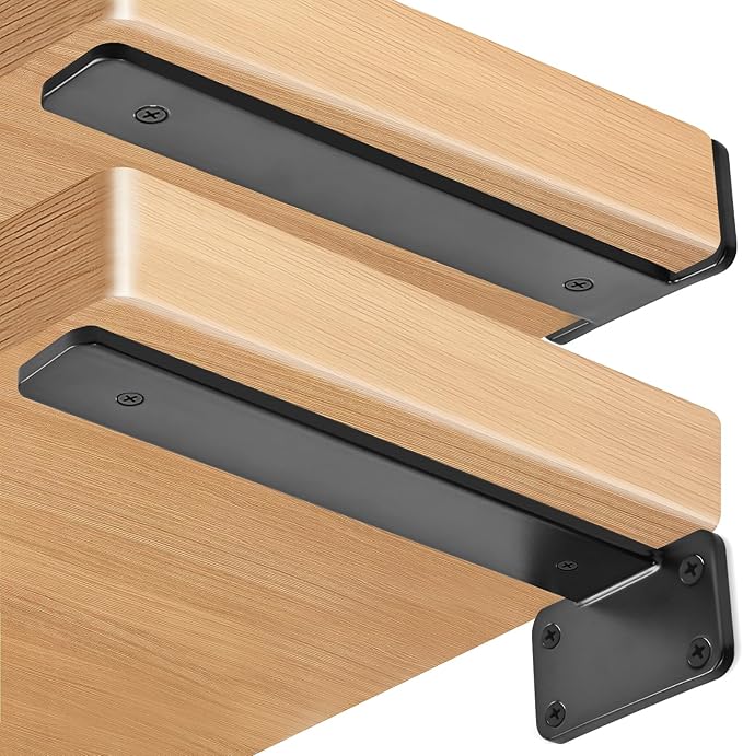 12 Pack - 10 inch Black Hidden L Shelf Bracket Iron Floating Shelf Brackets - Image 3