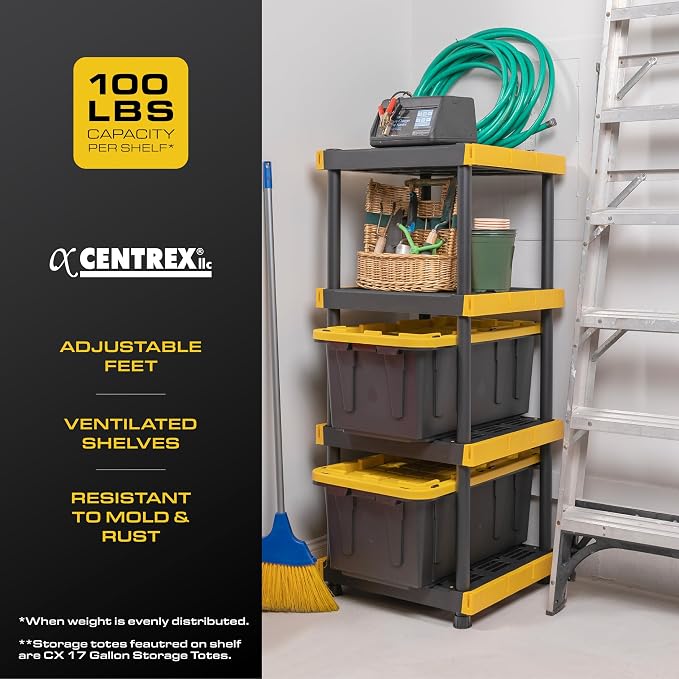 BLACK & YELLOW 4-Tier Heavy Duty Plastic Storage Shelving Unit, 100lbs/shelf - Image 4