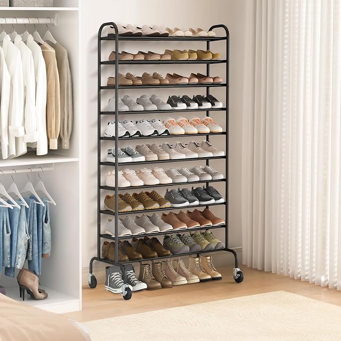 STORAGE MANIAC 10-Tier Expandable Shoe Rack, 44 Pairs Tall Vertical Shoe Rack - Image 6