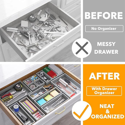 SpaceAid 14-Piece Bamboo Drawer Organizer Storage Boxes Set, Wood Tray Junk - Image 2