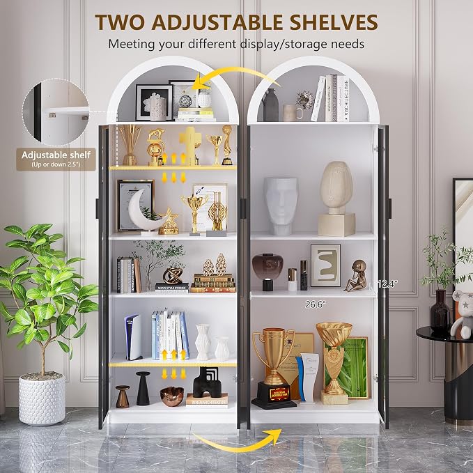 Display Cabinet with Doors and Adjustable Shelves, 6 Tier Bookcase - Image 5