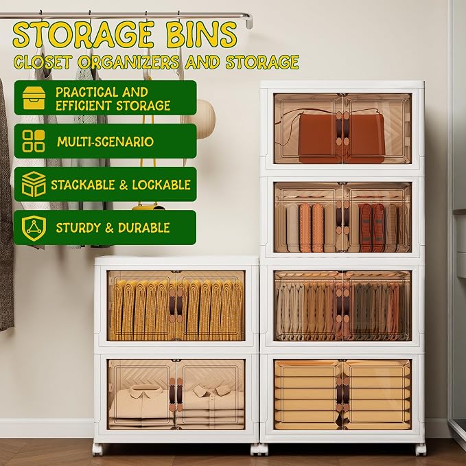 Storage Bins with Lids and Wheels, Collapsible Bathroom Storage Cabinet with - Image 4