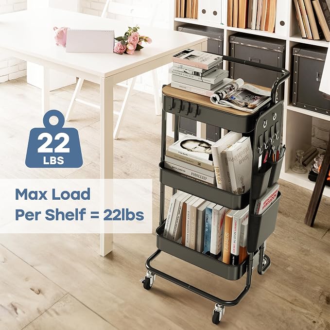 DTK 3 Tier Metal Utility Rolling Cart - Image 3