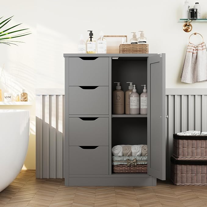 Shintenchi Bathroom Floor Storage Cabinet, Wooden Storage Organizer - Image 2