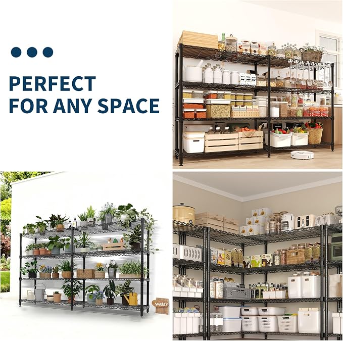 4-Tier Metal Storage Shelves, Adjustable Wire Standing Storage Shelf Organizer - Image 8
