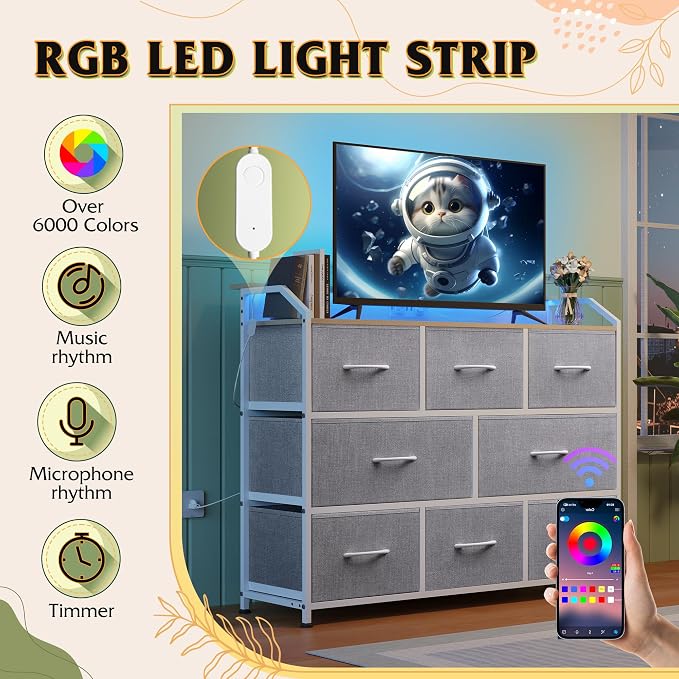 WLIVE Dresser for Bedroom, 8 Drawer LED Dresser - Image 5