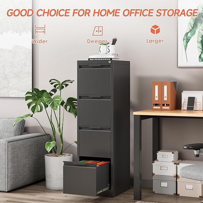4 Drawer File Cabinet with Lock, 17.8" Deep Vertical Metal Filing Cabinet - Image 8