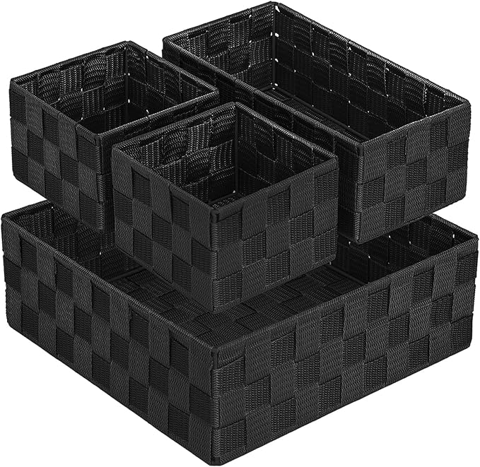 Posprica Small Black Baskets Cube Bin Container Tote, Woven Storage Baskets by Posprica