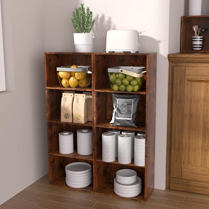 Wooden 4 Cube Storage Organizer, 4 Tier Tall Vintage Bookshelf Freestanding - Image 7