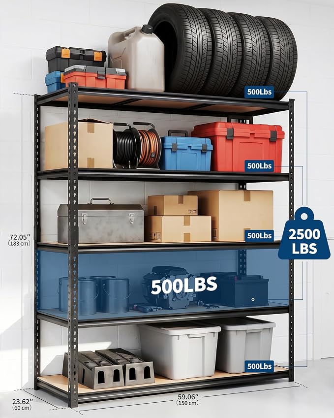 Garvee 3-Tier Storage Shelving Unit, 2500 lbs Load | Carbon Steel Utility - Image 3