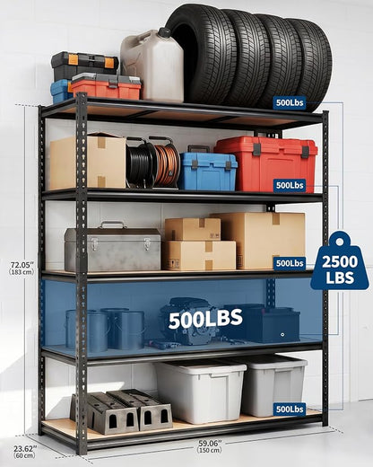 Garvee 3-Tier Storage Shelving Unit, 2500 lbs Load | Carbon Steel Utility - Image 3