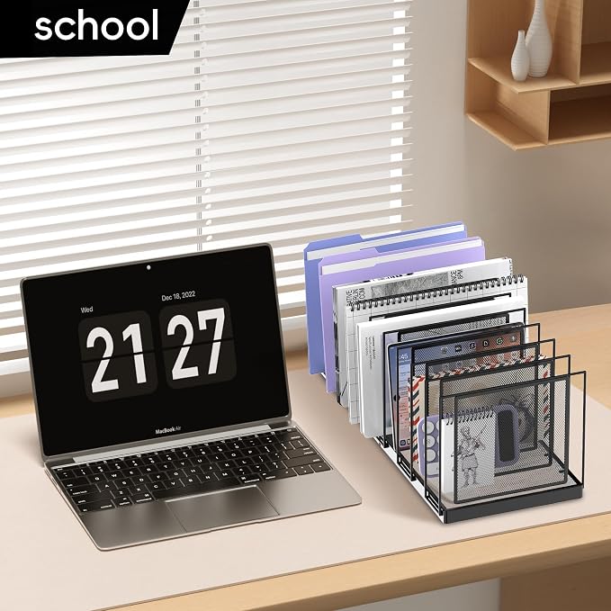 9-Section Desk File Organizer, Vertical File Holder, Mesh Desktop File Folder - Image 8
