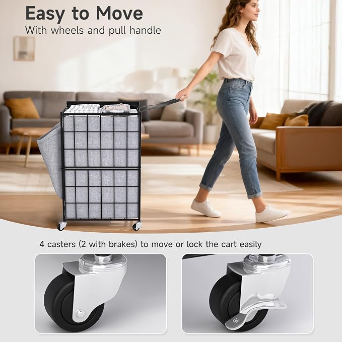 90L Laundry Basket with Wheels, Large Capacity Laundry Hamper with Removable - Image 5