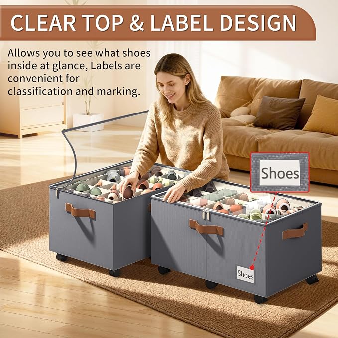 Shoe Organizer for Closet, 2 Pack Shoe Storage Organizer - Image 5