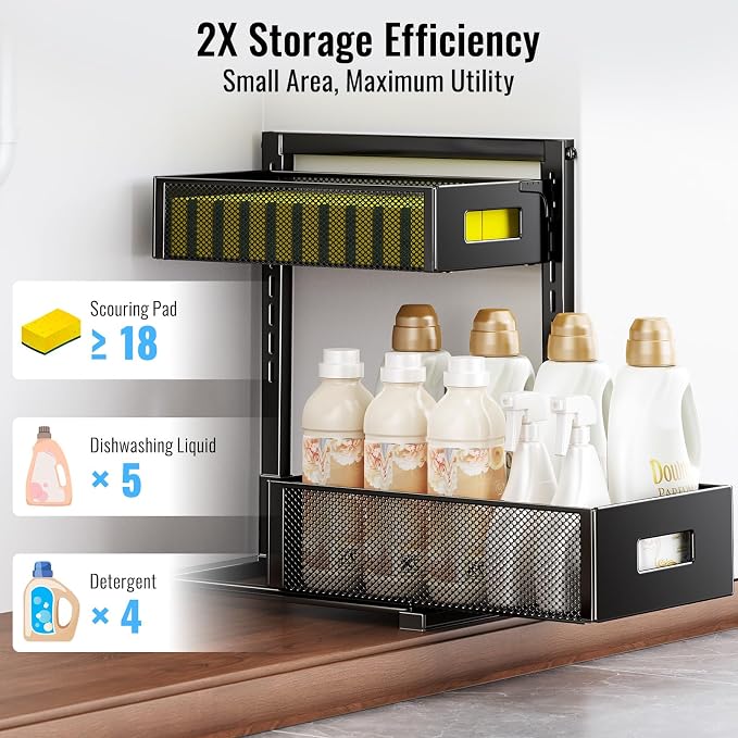 2 Pack Under Sink Organizer and Storage, Metal Under Kitchen Sink Organizer - Image 5