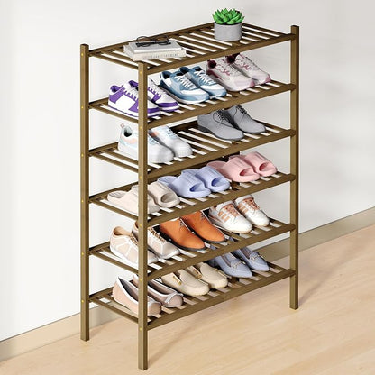 Smiry Bamboo Shoe Rack for Closet, 6 Tier Wooden Stackable Shoe Organizer by Smiry