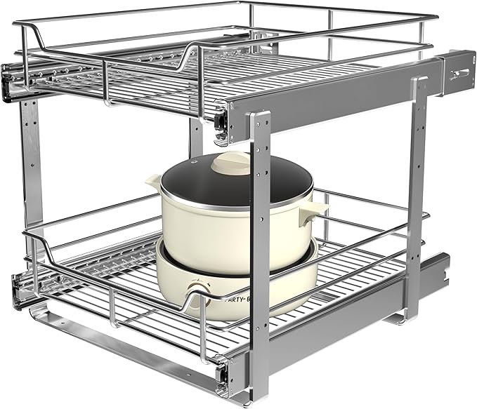2-Tier Pull Out Cabinet Organizer, Pull Out Shelves and Drawer by JOWBOOW