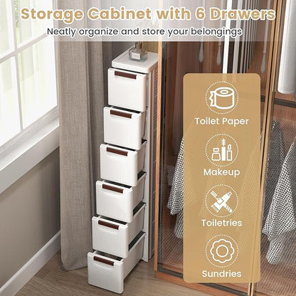 6-Drawer Narrow Storage Cabinet, Slim Rolling Cart | Mobile Plastic Cart - Image 7