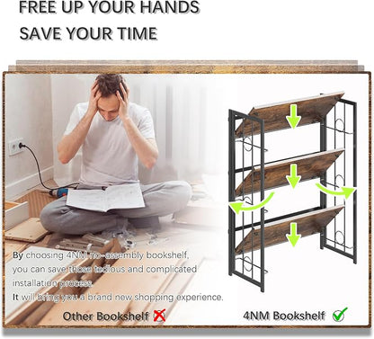 4NM No Assembly 3 Tiers Folding Bookshelf - Image 6