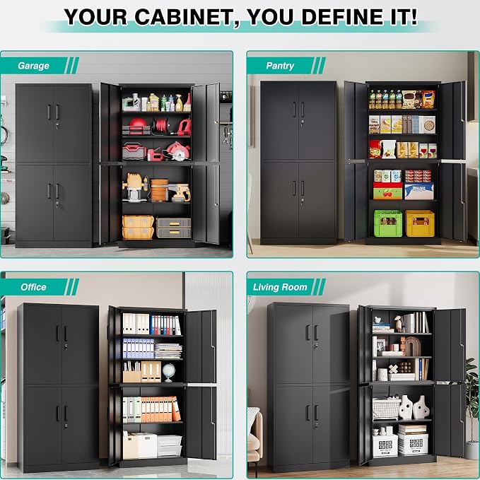Metal Storage Cabinet with 3 Adjustable Shelves, Garage Storage Cabinet with - Image 5