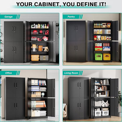 Metal Storage Cabinet with 3 Adjustable Shelves, Garage Storage Cabinet with - Image 5