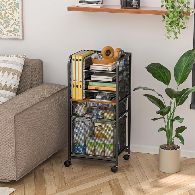 6-Tier Rolling File Cart with 2 Drawers, File Cabinet Organizer - Image 7